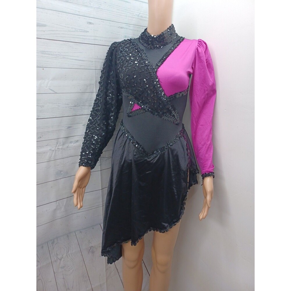 Art Stone Dancewear Leotard Sequins SAD Adult S Pink Black Long Sleeve